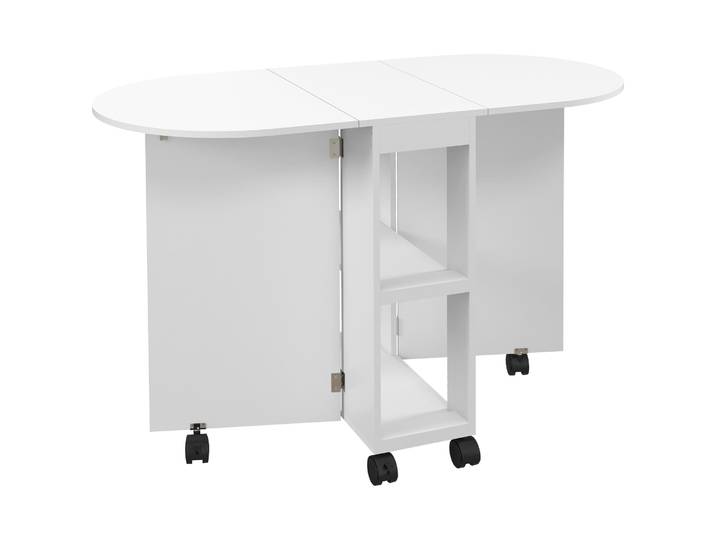 Table à manger pliante Homcom avec roulettes, capacité de charge 80 kg, 120x60x77 cm, blanche