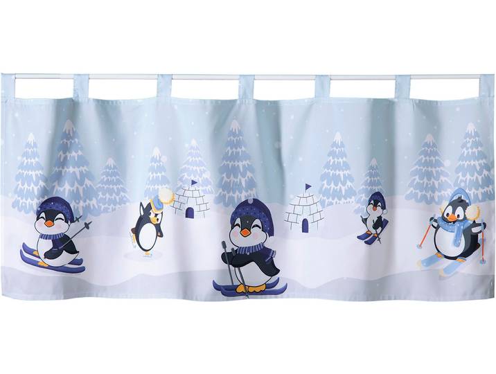 Scheibengardine WECKBRODT Comic-Pinguine Gr. 1, bunt (multi), B:120cm H:45cm, Microfaser, Polyester, Gardinen, Scheibengardine, Microsatin, blickdicht, bedruckt, HxB 45x120cm, Gardine, Store