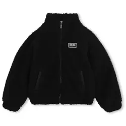 Kenzo Kids Unisex für Kinder. K62038 Jacke schwarzer Lammfellimitat (14Y= 156cm), Lässig, Polyester, Kinderbekleidung