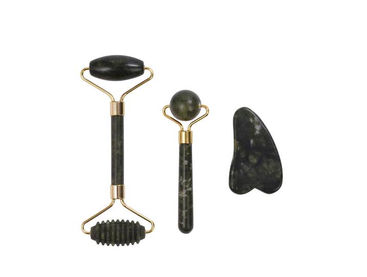 Gua Sha und Jade Roller Set 3-teilig schwarz/gold