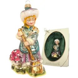 Krebs Glas Lauscha Biedermeier Mädchen mit Besen, multicolor, 13cm