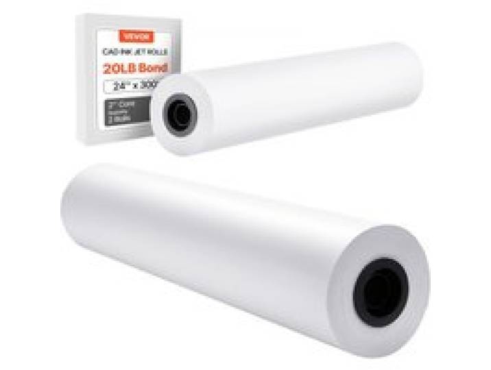 VEVOR Breitformatpapier Papierrollen 609,6 mm (B) / 91,4 m (L), 2 Rollen 20 lb Plotterpapierrollen ideal für CAD-Zeichnungen technische Pläne GIS-Karten Architekturentwürfe Plotterpapier