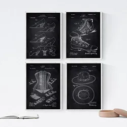 POSTER Set mit 4 SCHWARZ Mode Patenten A4 Rahmenlos