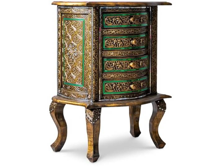 livasia Asiatischer Schrank aus Massivholz mit Glasmosaik – 55x35x80cm – Handgeschnitzte Kommode in edler Optik aus Akazienholz, hochwertig und nachhaltig hergestellt in Thailand