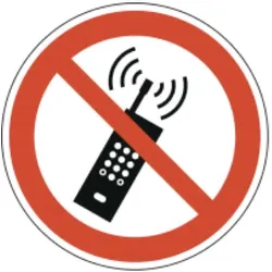 Verbotsschild als Symbol Mobilfunk verboten nach ISO 7010