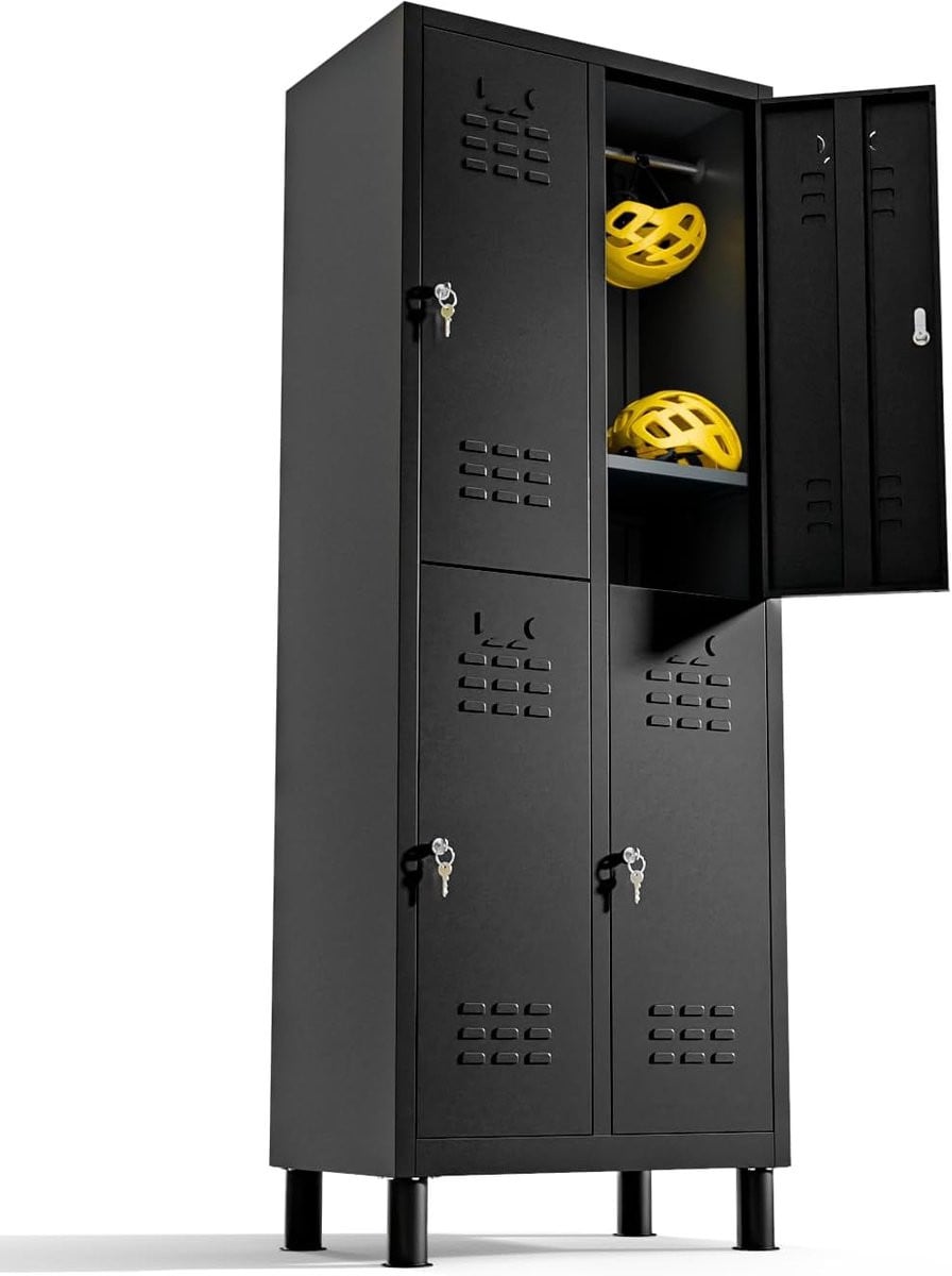 Zwarte metalen opbergkast met lockers voor veilige opslag, H 180 x B 65 cm