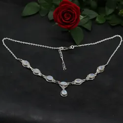 Drachensilber Mondstein Schmuck Collier 925 Silber Damen Collier Edelstein Halskette - Silber