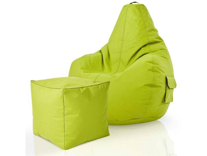 Gaming Sitzsack mit Rückenlehne, Seitentasche - Hellgrün