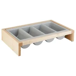 APS BRIDGE Besteckständer/ Besteckbehälter, Ahorn-Holz, 57,5 x 37 cm, H: 12 cm, vier Kammern, mit graue Behälter