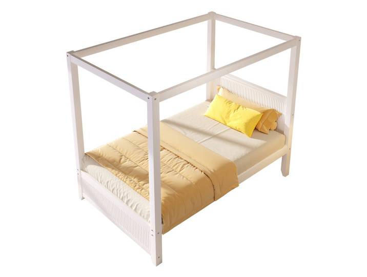Komhtom Himmelbett 90x200 cm mit dekorativem Dachrahmen, Weiß, Holz, Mode, 90x200 cm, Schlafzimmer, Betten