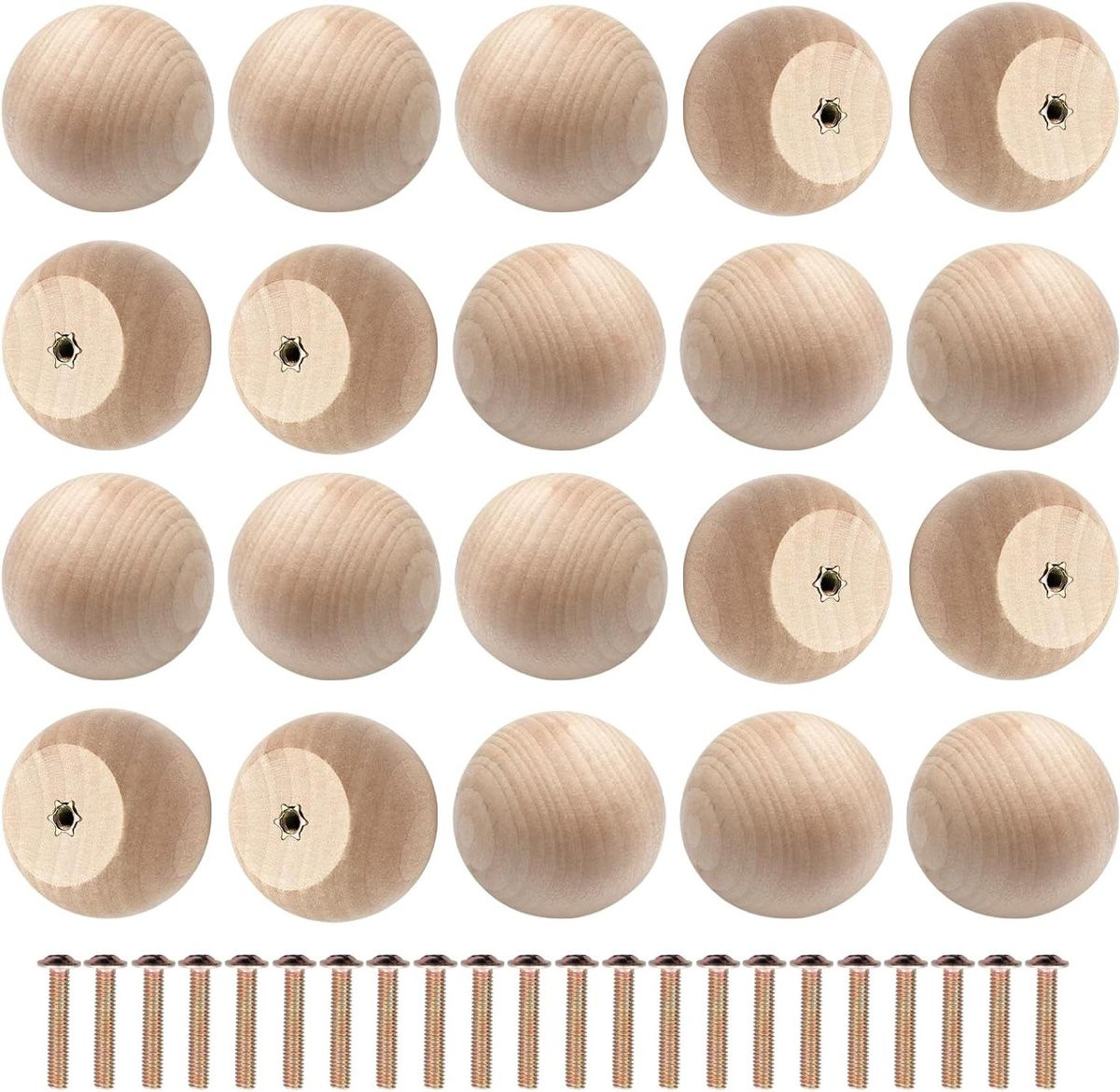 Set van 20 onbehandelde houten knopen voor het opknappen van meubels