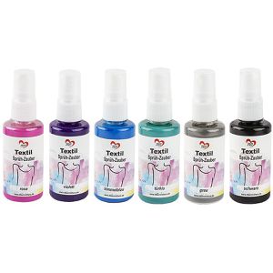 Ideen-mit-Herz Stoffmalfarben Textil-Sprüh-Zauber 2, 6 Farben, für helle Textilien, waschfest bis 30°C, 6x 50ml