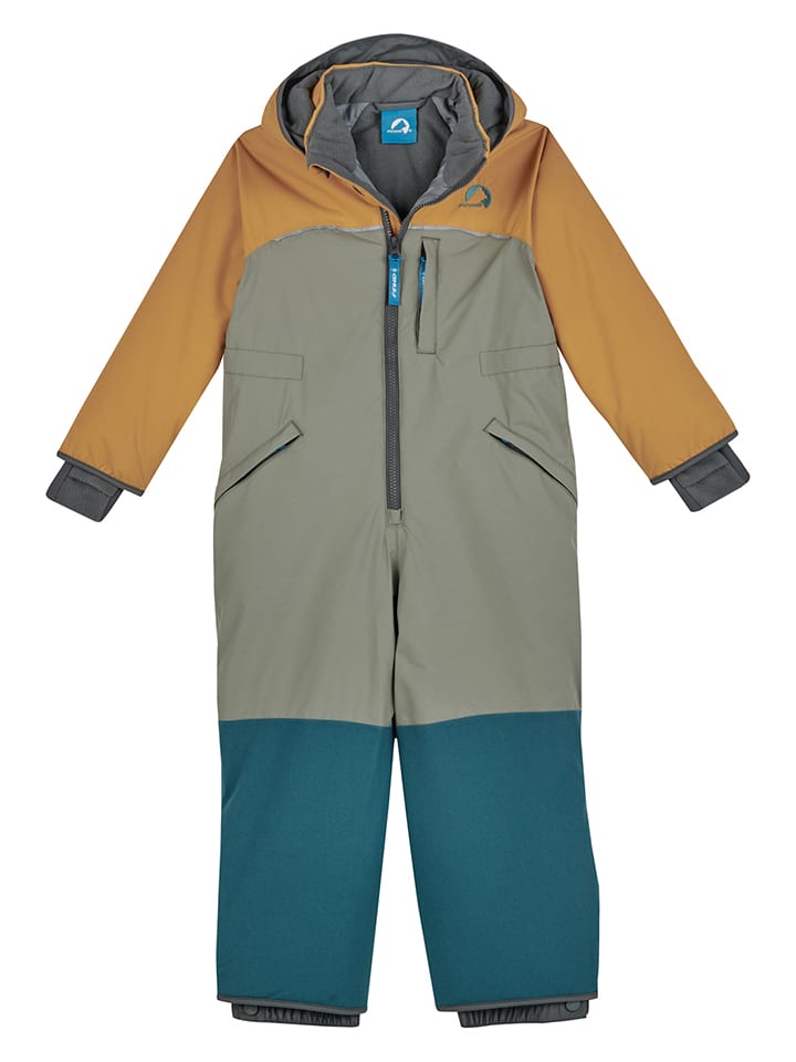 finkid Schneeanzug "Vilkas" in Khaki/ Blau/ Orange - 140/150