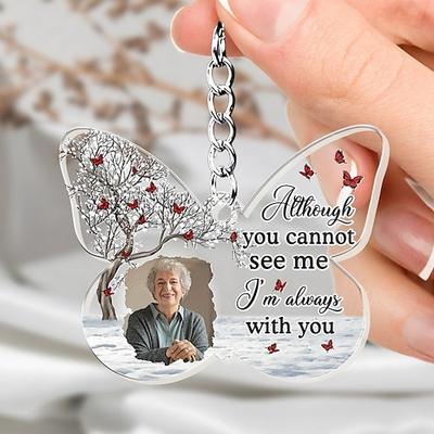 Personalisierter Acryl Gedenkfoto-Schlüsselanhänger benutzerdefinierter Schlüsselanhänger Mitgefühl Andenken für Verlust eines geliebten Menschen Schmetterlingsförmige Gedenkgeschenke Erinnerungsdeko