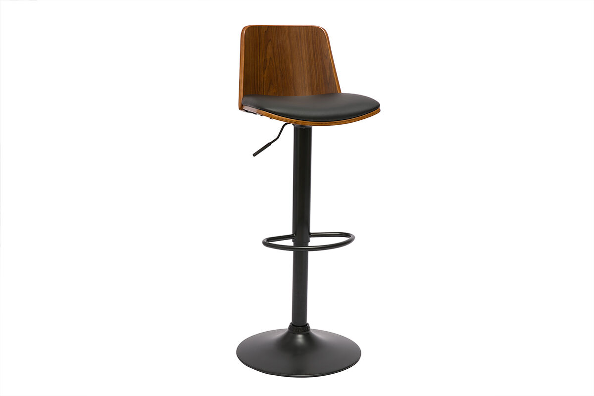 Miliboo Hocker mit verstellbarem dunklem Holz und schwarzem Polyurethan DOA
