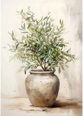 Uplifted Finds Retro Elegant Olive Tree & Lemon Canvas Poster   Vintage Mediterranean Vase Wall Art 2507291242 80 X 120 Cm