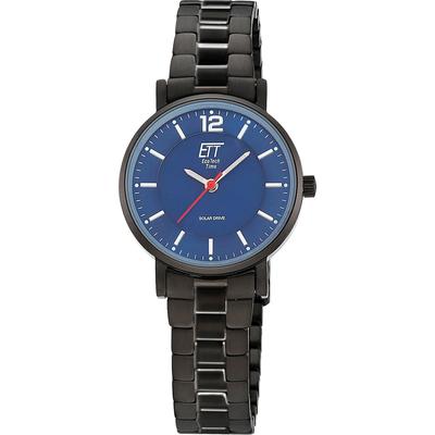Solaruhr ETT, schwarz, Armbanduhren, Damen, Armbanduhr, Damenuhr, Partneruhr, Edelstahlarmband