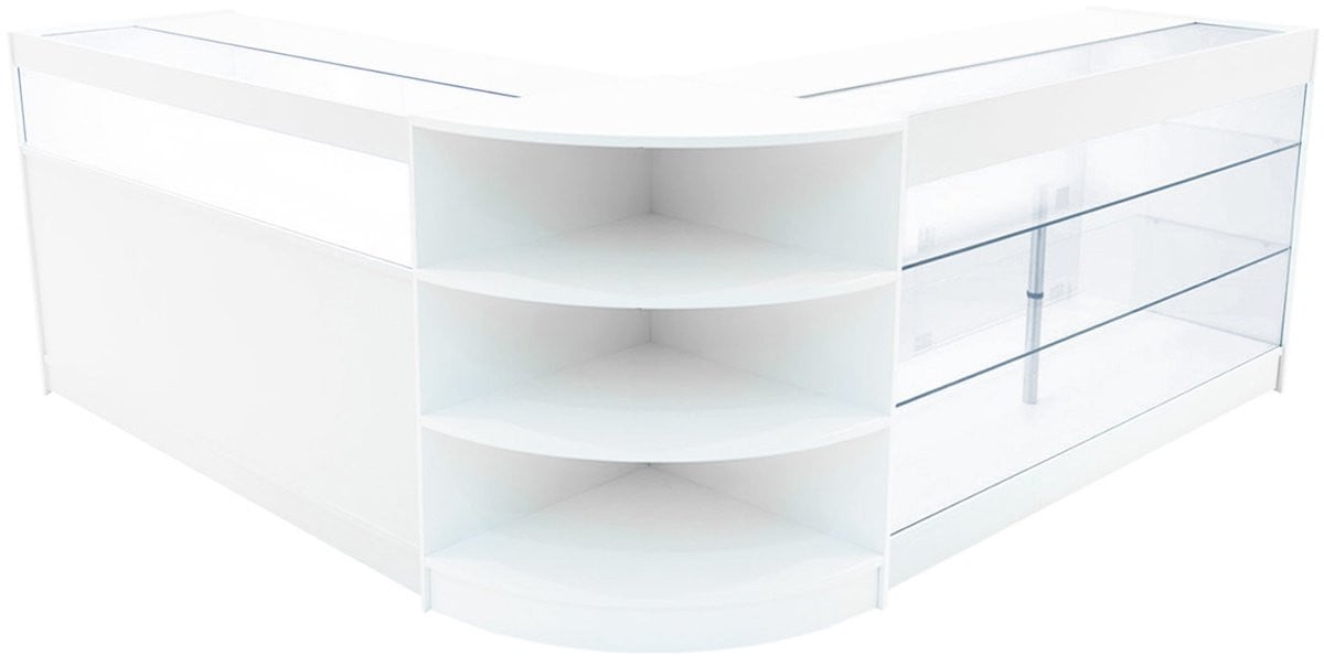 MonsterShop Demeter led winkeltoonbank set wit met glazen deuren en led-verlichting
