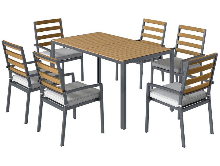 Outsunny 7 tlg. Sitzgruppe Gartenmöbel-Set mit 1 Esstisch, 6 Stühlen Naturholz