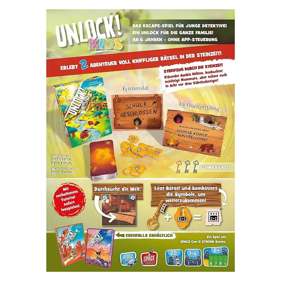 Asmodée SCOD0114 - Unlock! Kids: Streifzug durch die Steinzeit, Rätselspiel, für 1-4 Spieler, ab 6 J. (DE) (Deutsch, 1 - 4 Spieler) (SCOD0114)