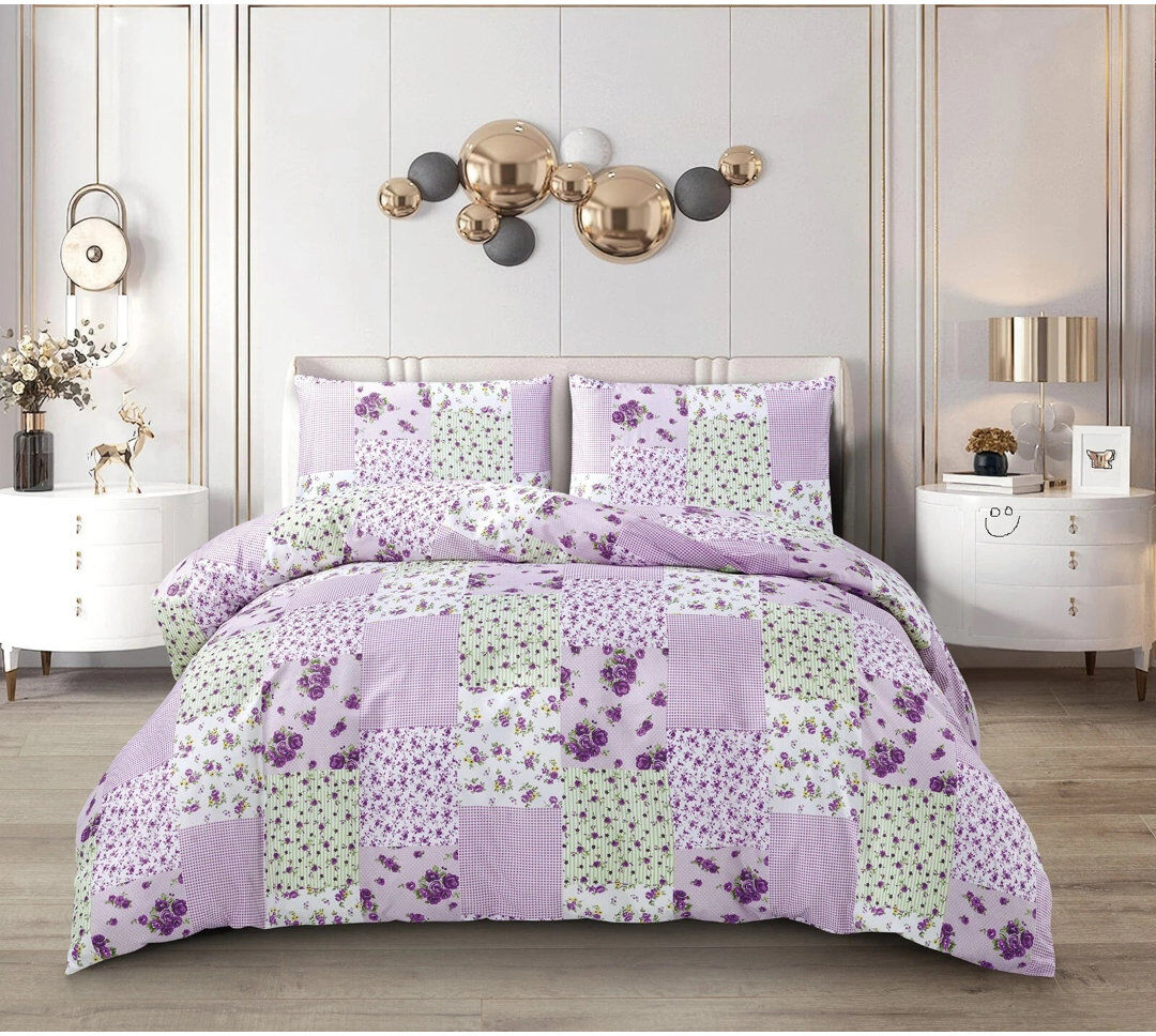 SHAZ HOME Cotton Patchwork Duvet Cover Set Purple Super King Duvet Cover Set + 3 Additional Pieces