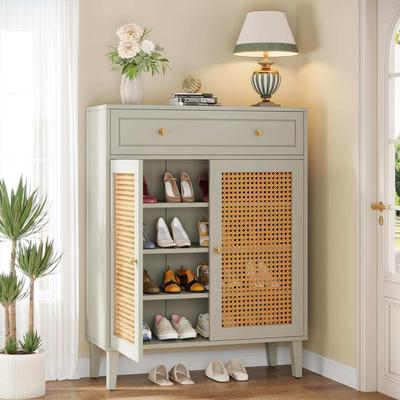 Jiallo "31"" Mint Green Wooden Shoe Cabinet, 4-Tier Shoe Storage Organizer"