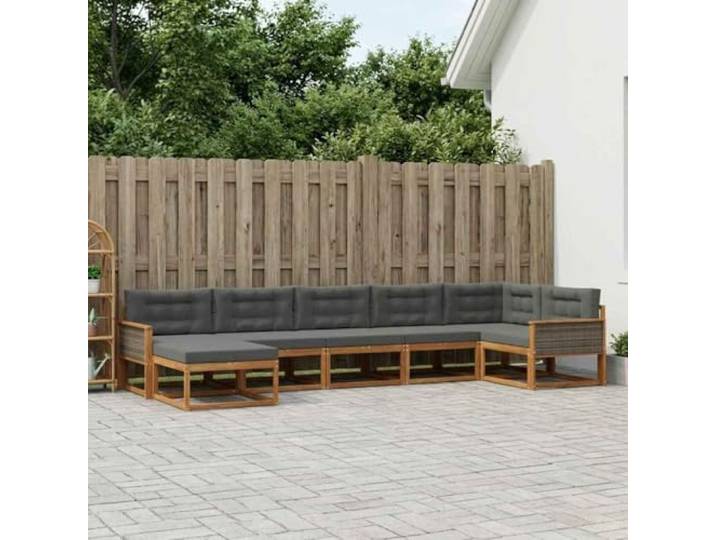 HFMDRMU Modulare Akazienholz Sofagarnitur mit Lattenrahmen, 7-teilig, Natur und Anthrazit, für Garten, Terrasse oder Poolbereich