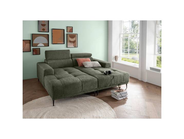 P & B Bigsofa, Dunkelgrün, Metall, Uni, 200x79-95x188 cm, Rücken echt, Wohnzimmer, Sofas & Couches, Sofas, Bigsofas