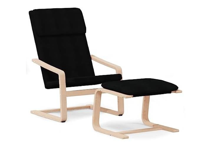 Sessel mit Fußablage, schwarz, Stoff, Birkenmassiv, kompakt Atmungsaktives Gewebe, stabiler Rahmen, Fußstütze, dicke Sitzfläche, Montage