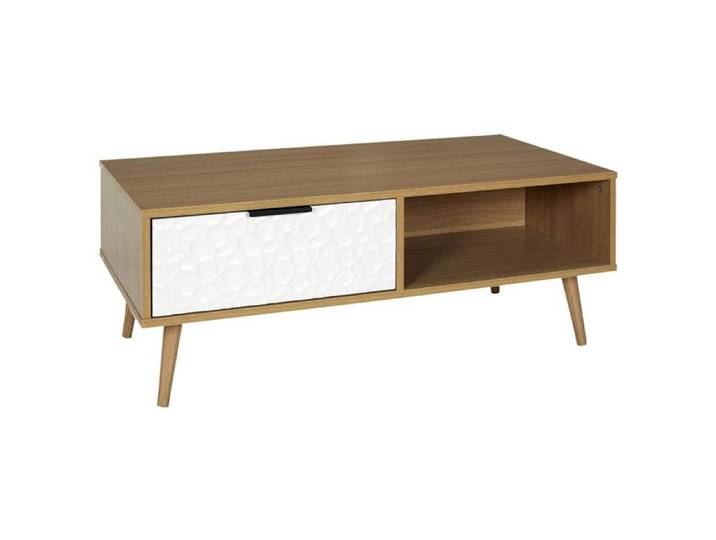 KRAK - Table Basse Aspect Bois et Motif Craquelé Blanc