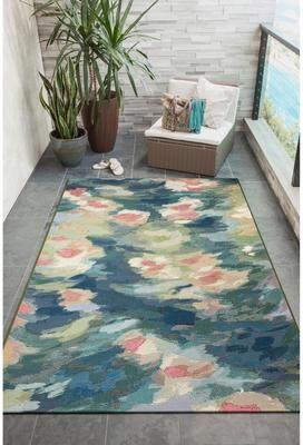 Lush Decor Marina Watercolor Pond Indoor/Outdoor Area Rug