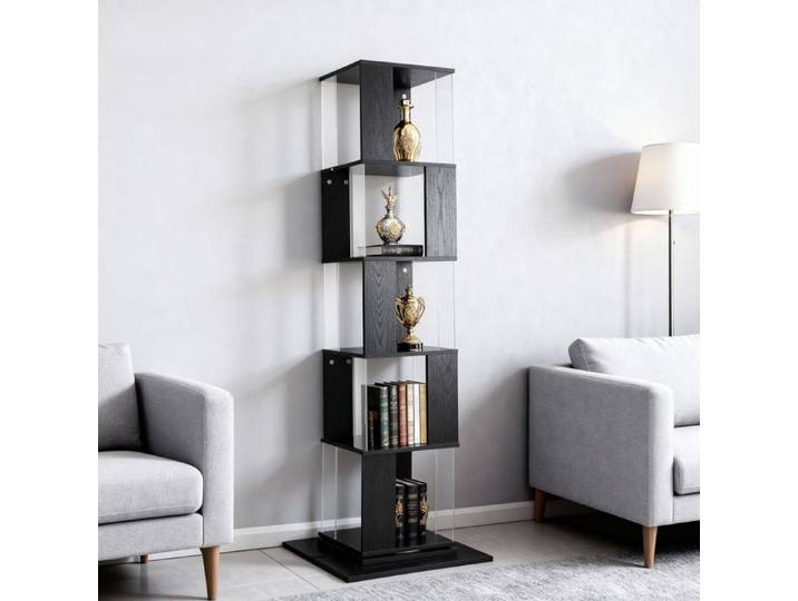 Bibliothèque à 5 niveaux - Pivotante 360° - 50x50x159 cm - Noir - Panneaux de particules