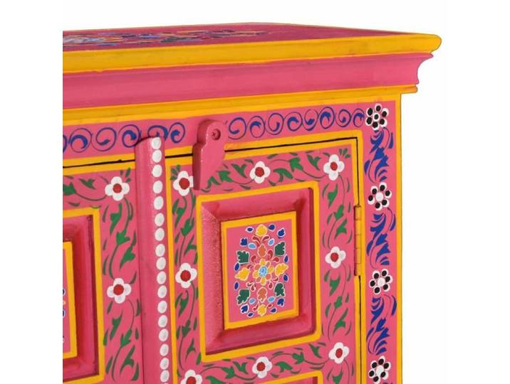 Buffet - VINGVO - Bois massif de manguier - Peinture rose à la main - 2 portes - Vintage