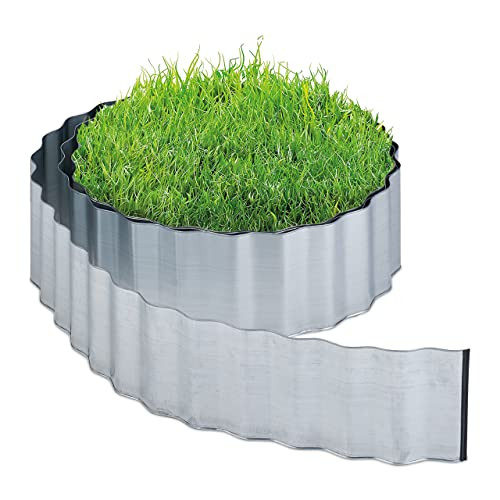 Relaxdays Borderrand van verzinkt metaal, 6 meter, zilver, Hoogte: 16 cm
