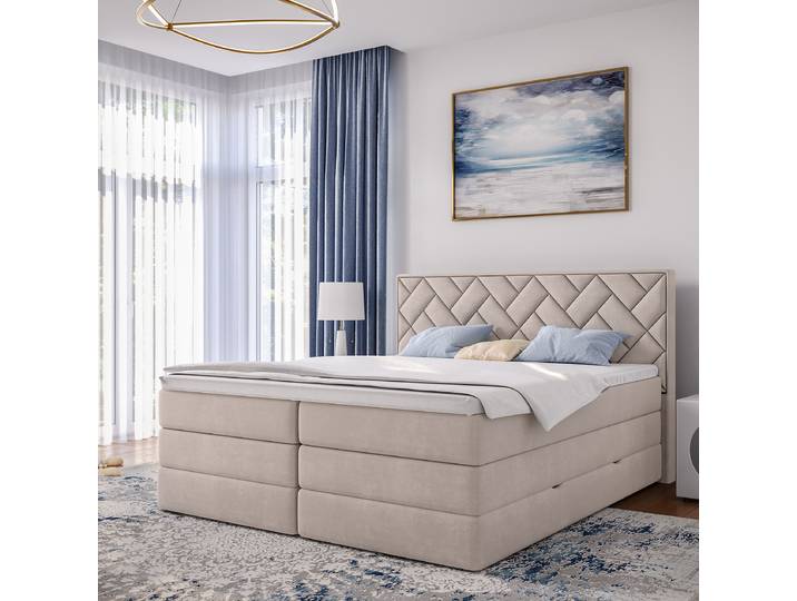 Boxspringbett Zaari 180 x 200cm Flachgewebe Weiß/Cremeweiß