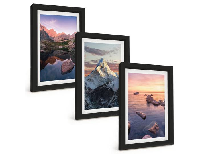 Tulup Bilder SET 3er Set - 20x30 cm Schwarzer Rahmen - Berglandschaften im Hintergrund, Kunststoff, Rechteckig, 20x30 cm, Fotografie, Bilder & Rahmen, Bilder