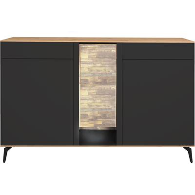Kommode MÄUSBACHER, schwarz (anthrazit matt lack, asteiche), B:159cm H:103cm T:42cm, Sideboards, Kommode, Faro Sideboard 159 cm, inkl. Beleuchtung, Push to open, Metallfüße