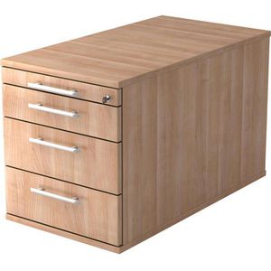 Hammerbacher Rollcontainer Solid, aus Holz, nussbaum, mit 3 Schubladen & Utensilienauszug, abschließbar