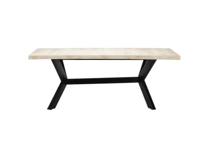 HBBMGYD Esstisch, weiß, 200 x 100 x 75 cm, Mangoholz, massiv Massives Mangoholz, weiße Oberfläche, Stahlbeine, Kreuzrahmen, handgefertigt, moderner Stil