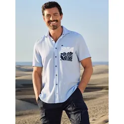 engbers Herren Kurzarmhemd mit Rückendruck Blau regular uni Kent-Kragen - XL