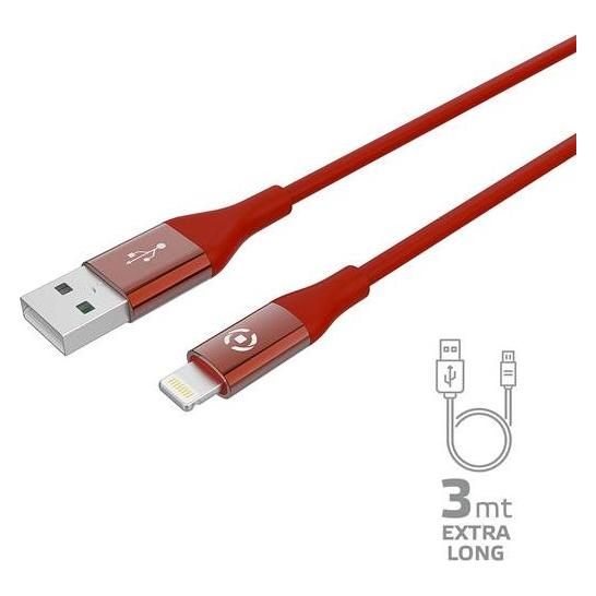 Celly USBLIGHTCOL3MRD Lightning Kabel 3 m Rot (3 m) (USBLIGHTCOL3MRD)