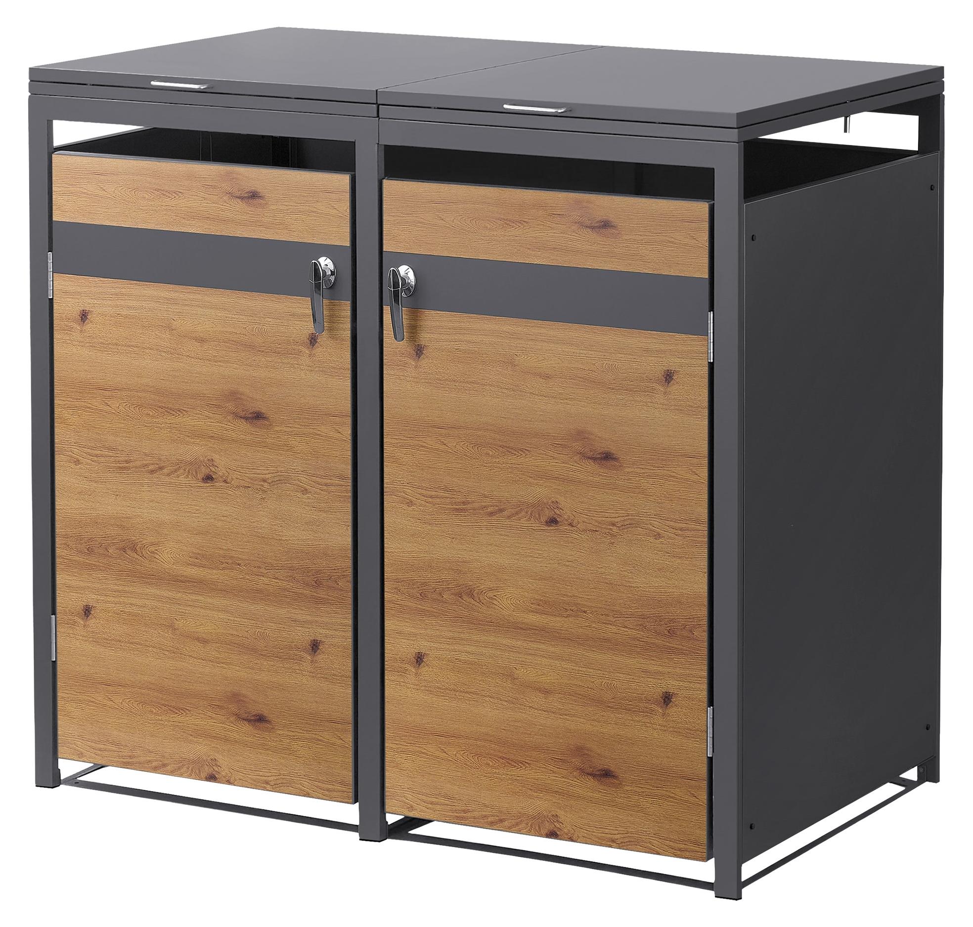 ML-Design Mülltonnenbox 2er für 2 Tonnen 240L 132x80x120 cm Anthrazit-Eichenoptik, Stahl, wetterfest/abschließbar