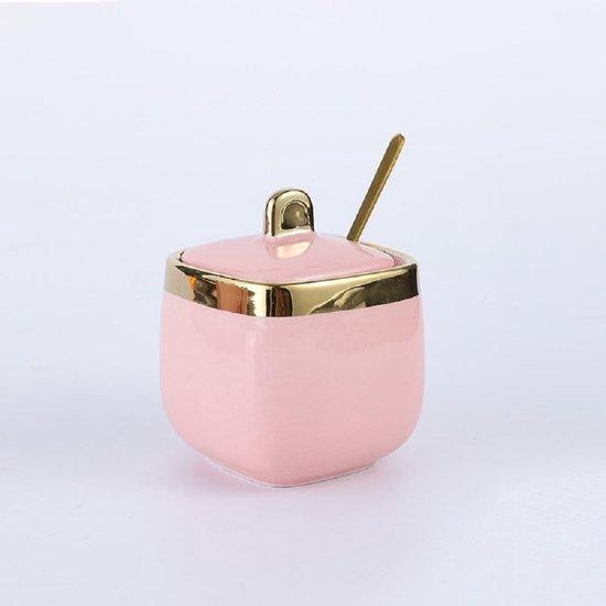 Airtight keramische kruidentop met lepel in roze tinten