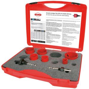 RUKO Lochsäge HSS-Bimetall 106302, 8-teilig, Ø 22 - 68mm, für Holz, Gips, Kunststoff, Metall