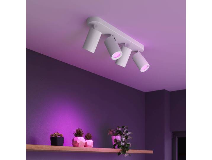Calex Smart Deckenspot weiß Länge 49 cm 4-flg. GU10-LED RGBW Smart, dimmbar, weiß / opal, für Wohn- / Esszimmer, Metall, Modern, Smart Home Strahler