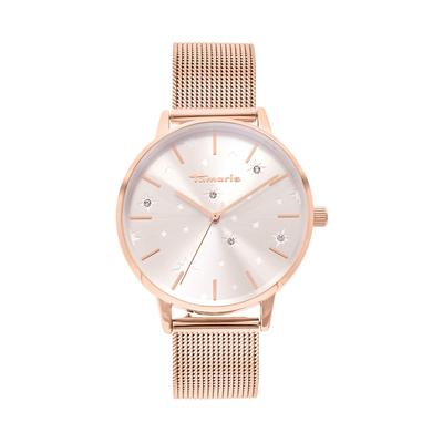 Quarzuhr TAMARIS, rosa (roségoldfarben), Armbanduhren, Damen, Quarzuhr, Armbanduhr, Damenuhr, Edelstahlarmband, analog, Zirkonia (synth.)