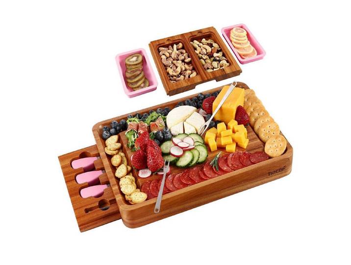 LuxusKollektion Käsebrett Käse-/Servierbrett mit 2 Schubladen Rosa, Holz, (1-St)