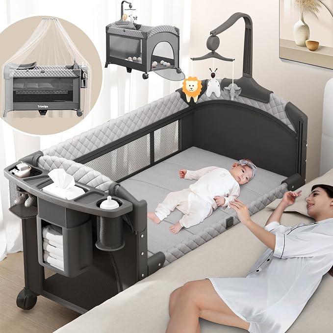 Klappbares babybett&Reisebett & Beistellbett -Tragbar Baby Bett Höhenverstellbar, Tragbar & Einfach zu Verstauen, inkl. Spielzeug, Wickeltisch und Moskitonetz - Geschenk für Junge Eltern