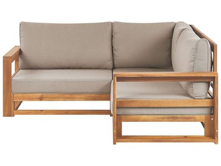Beliani Lounge Ecksofa Zertifiziertes Akazienholz Hellbraun 2-Sitzer Auflagen Taupe Timor II