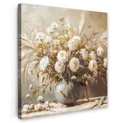 LEINWANDBILD Blumen - Vase - Stilleben - Beige Deko Wohnzimmer 20x20 cm